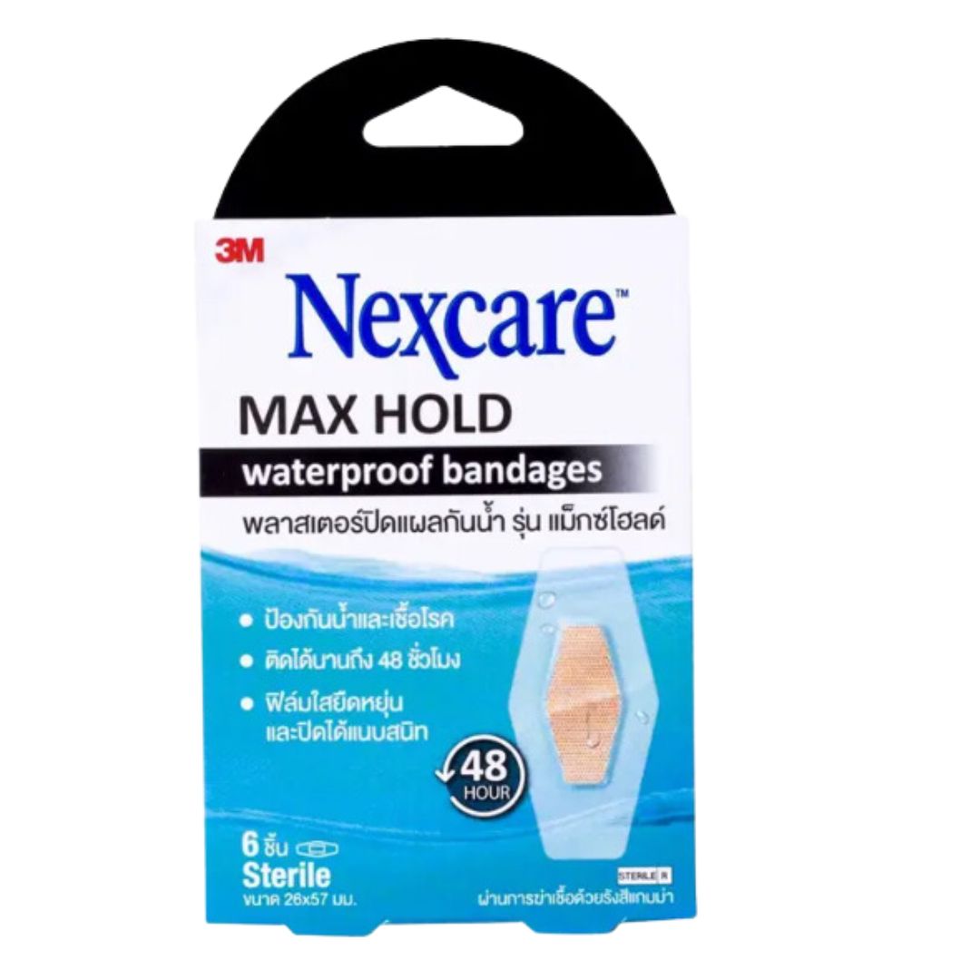 ฮ (เลิกผลิต) 3M NEXCARE MAX HOLD พลาสเตอร์ปิดแผลกันน้ำ 6ชิ้น/กล่อง