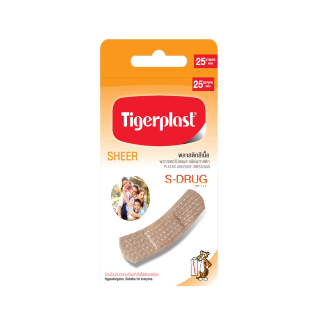 TIGERPLAST SHEER #สีเนื้อ พลาสเตอร์ปิดแผล 25ชิ้น